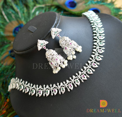 Silver tone ruby-emerald mango necklace set dj-36665