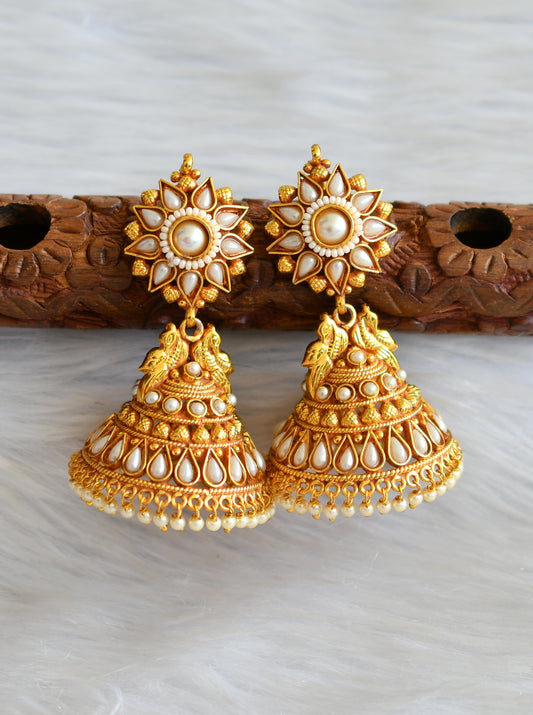 Antique gold tone pearl peacock jhumkkas dj-03539