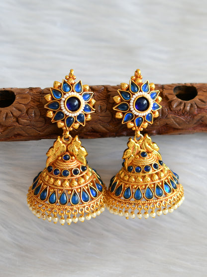 Antique gold tone blue peacock jhumkka dj-03542