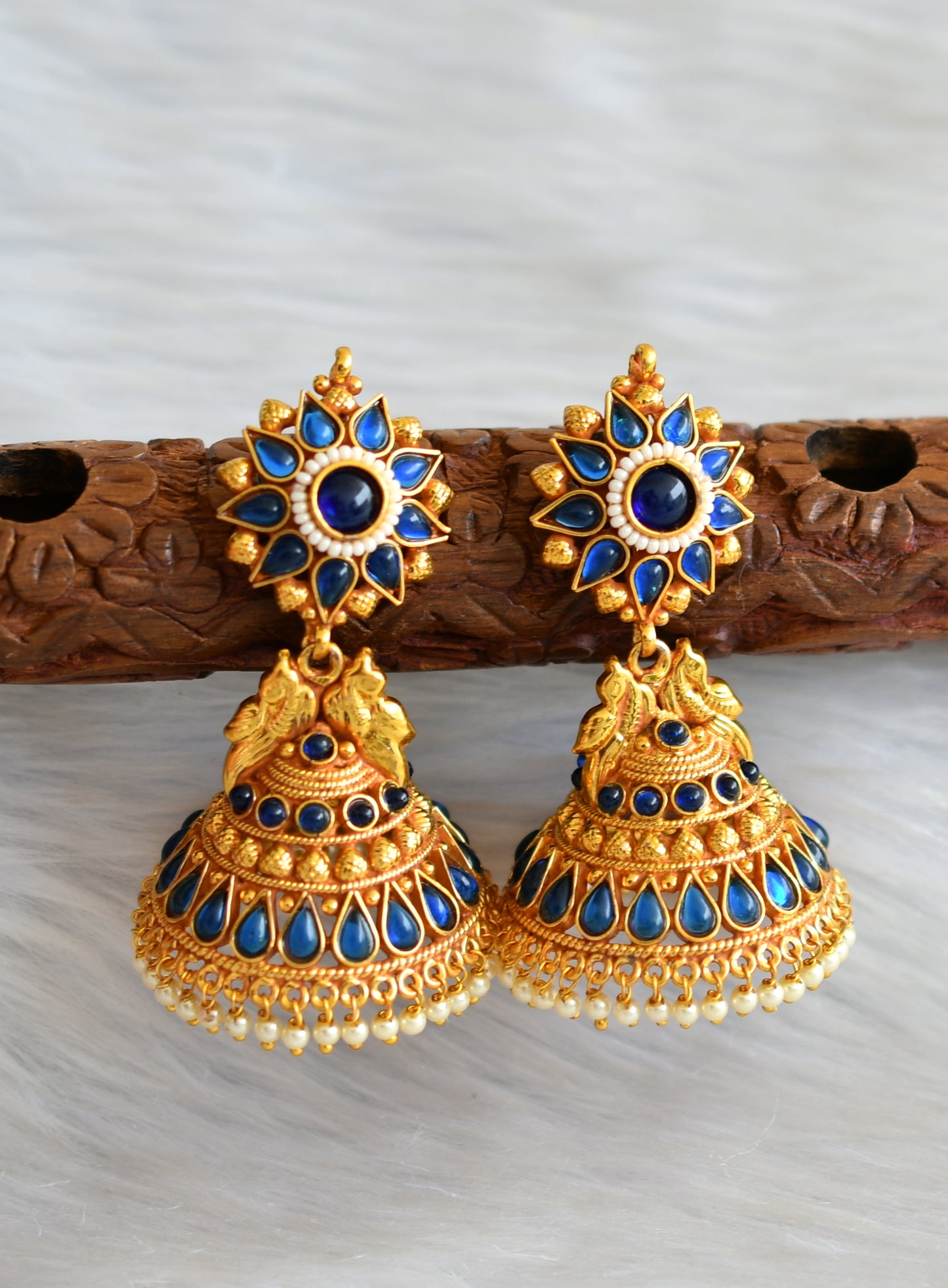 Antique gold tone blue peacock jhumkka dj-03542