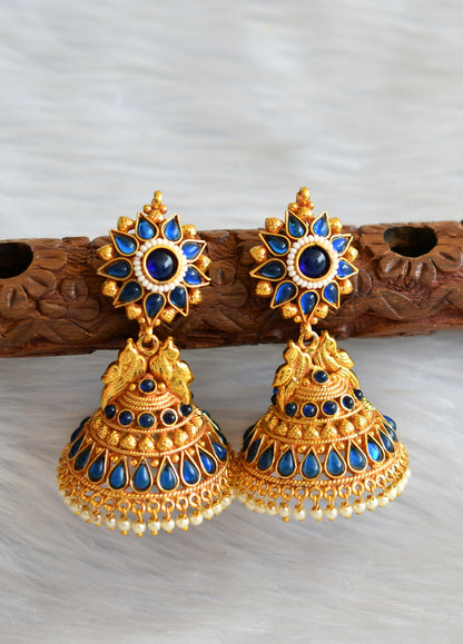 Antique gold tone blue peacock jhumkka dj-03542