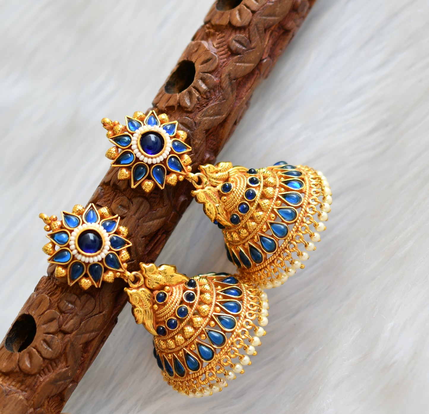 Antique gold tone blue peacock jhumkka dj-03542