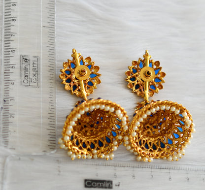 Antique gold tone blue peacock jhumkka dj-03542