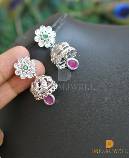 Silver tone ruby-emerald peacock necklace set dj-36666