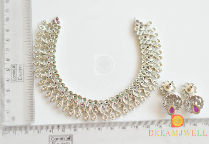 Silver tone ruby-emerald peacock necklace set dj-36666