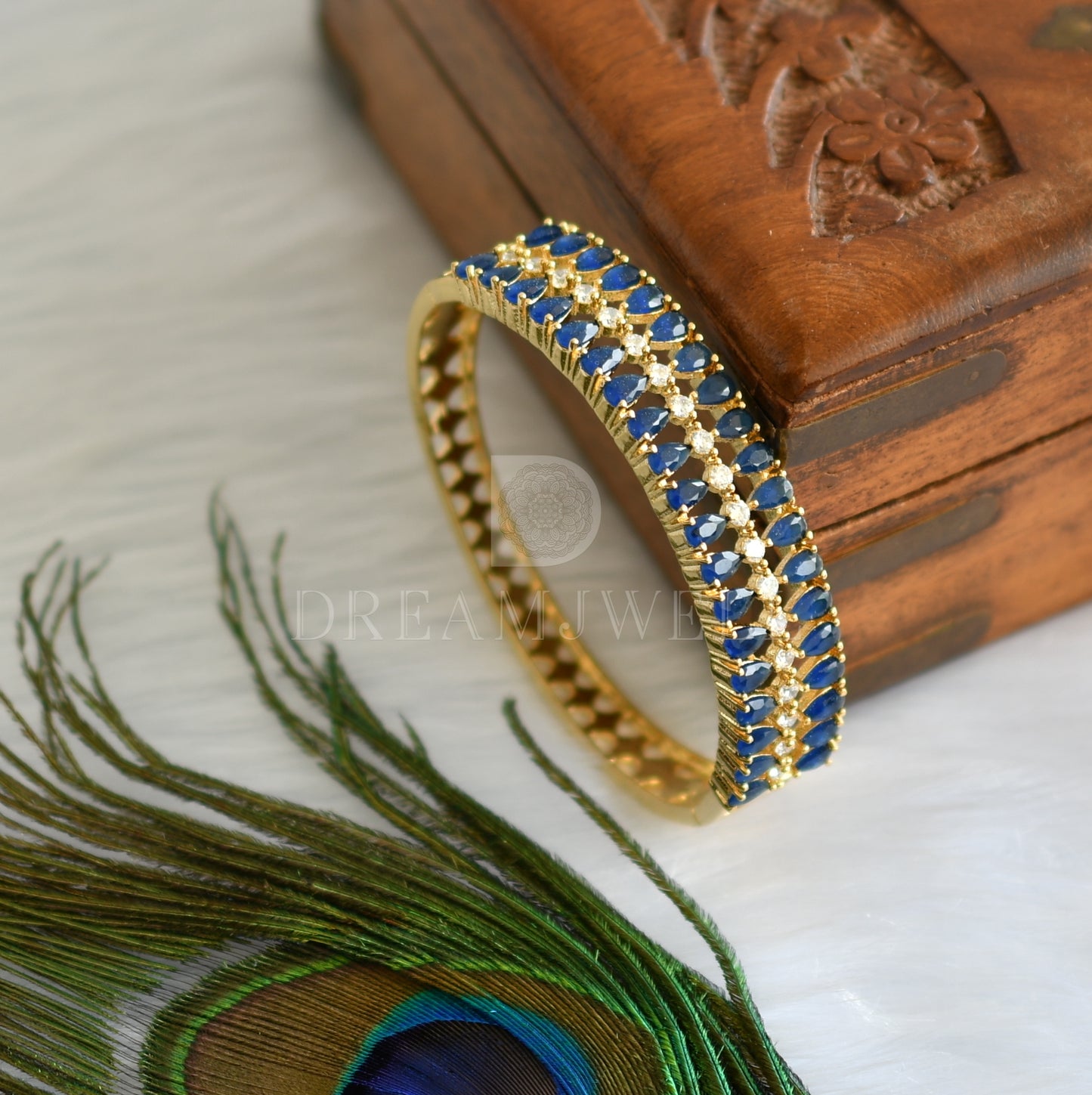 Gold tone cz-blue bracelet dj-13977