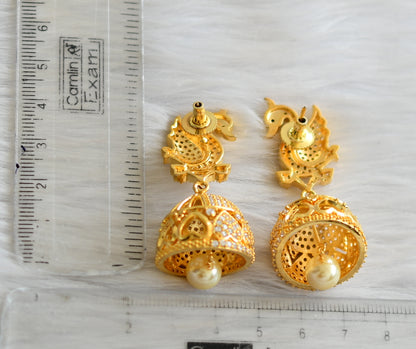 Gold tone cz pearl big swan jhumkka dj-03616