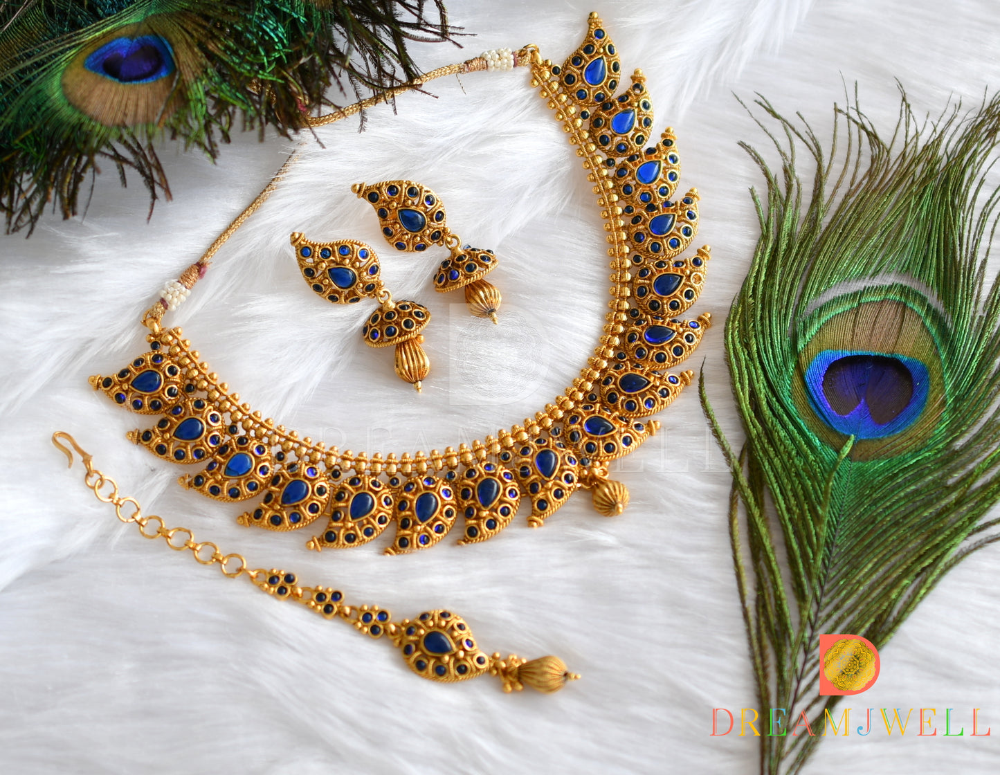 Antique blue mango necklace set dj-01263