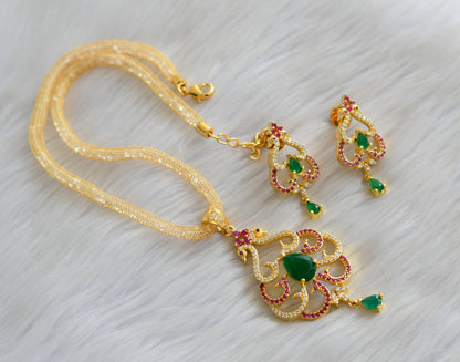 Gold tone cz-ruby-emerald necklace set dj-03467