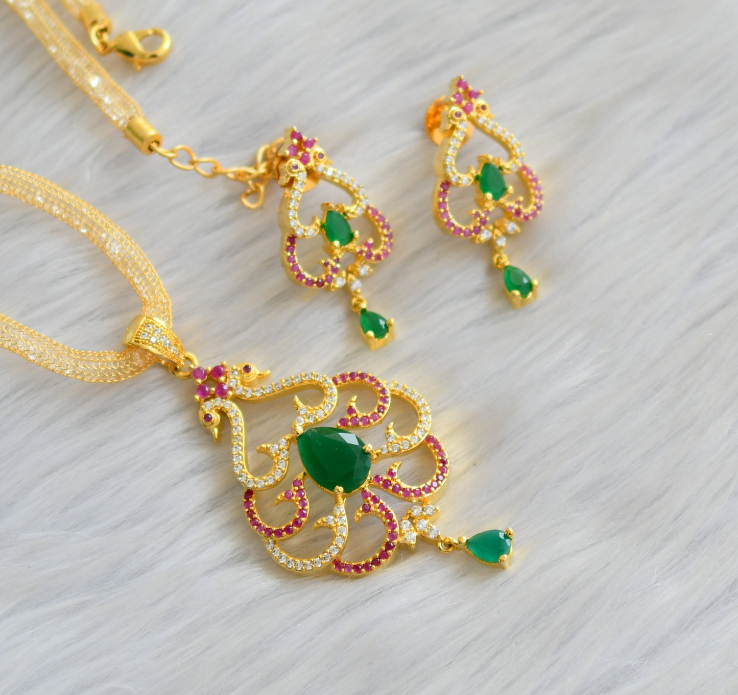 Gold tone cz-ruby-emerald necklace set dj-03467