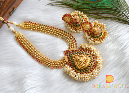 Antique kemp-green Lakshmi pearl cluster necklace set dj-01639