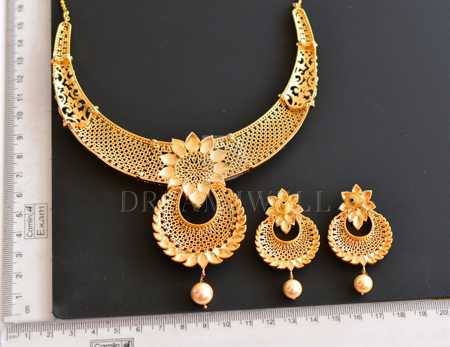 Matte finish cz gold design replica bridal choker necklace set dj-15086