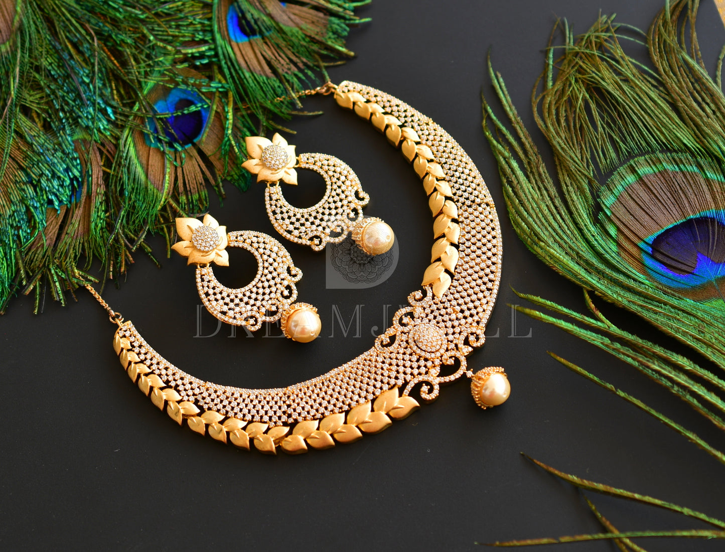 Matte finish cz gold design replica necklace set dj-14789