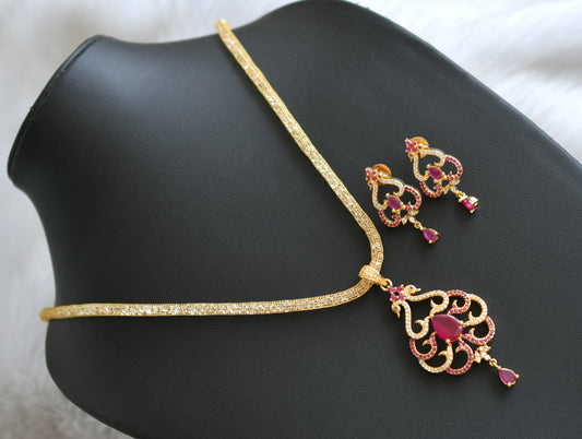 Gold tone cz-ruby necklace set dj-03466