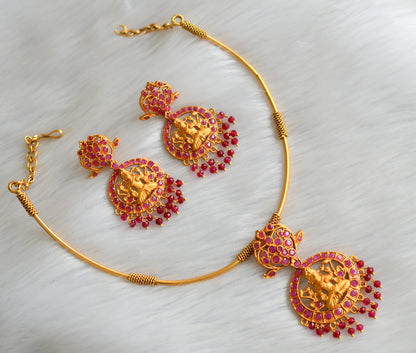 Matte finish ruby Lakshmi Hasli necklace set dj-14471