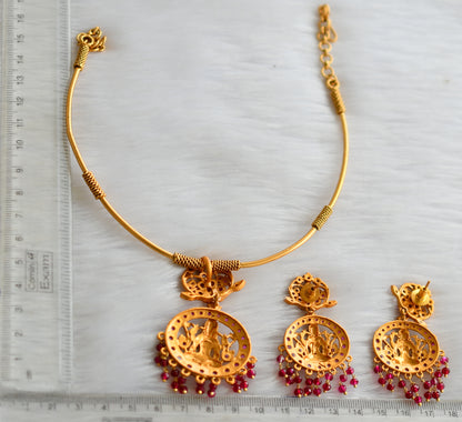 Matte finish ruby Lakshmi Hasli necklace set dj-14471