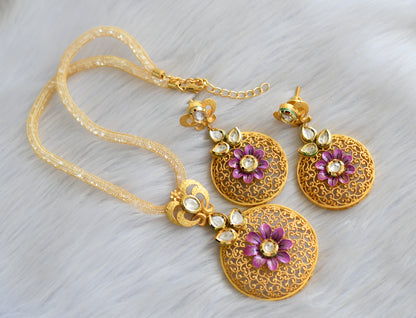 Gold plated kundan necklace set dj-03607