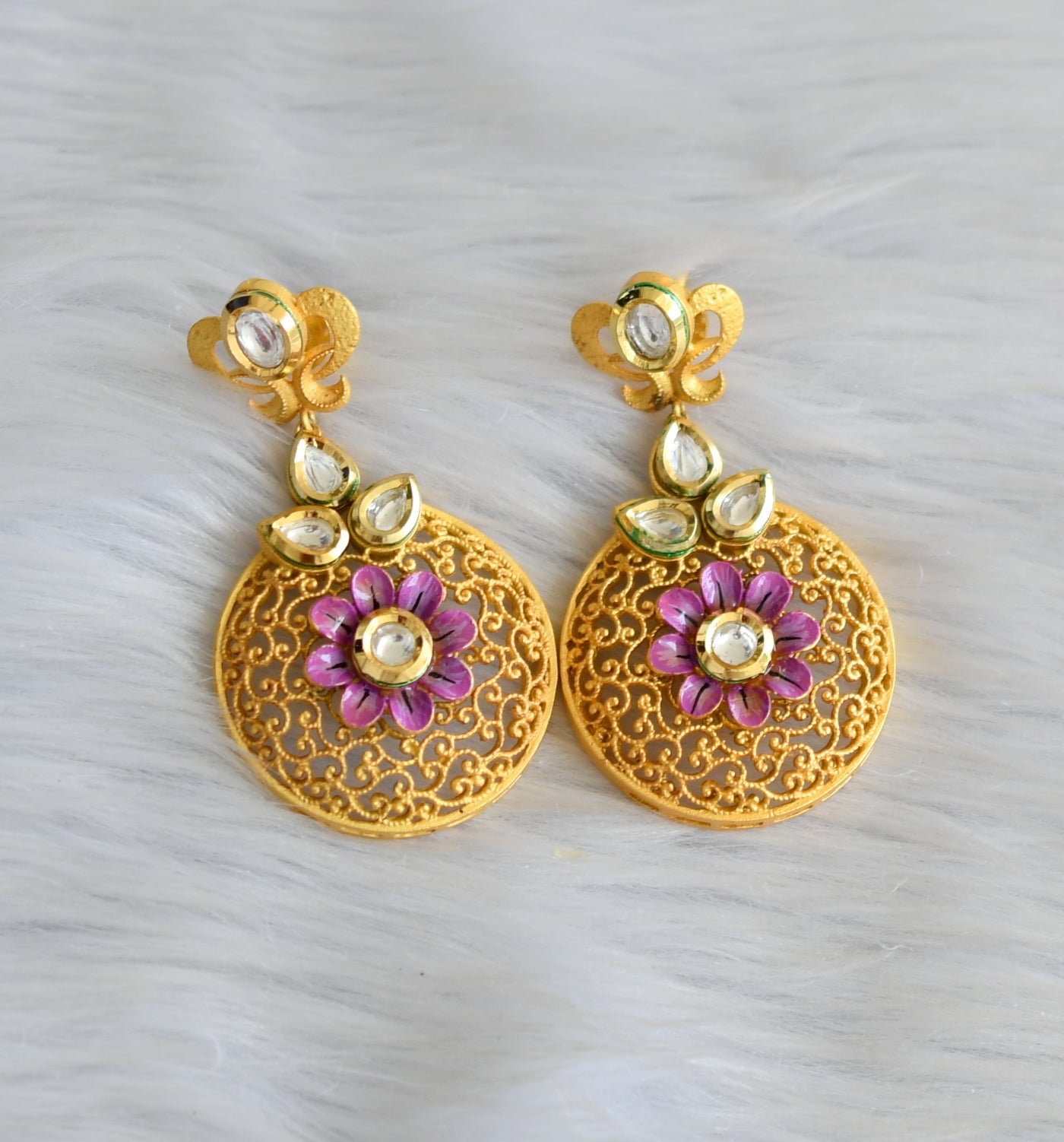 Gold plated kundan necklace set dj-03607