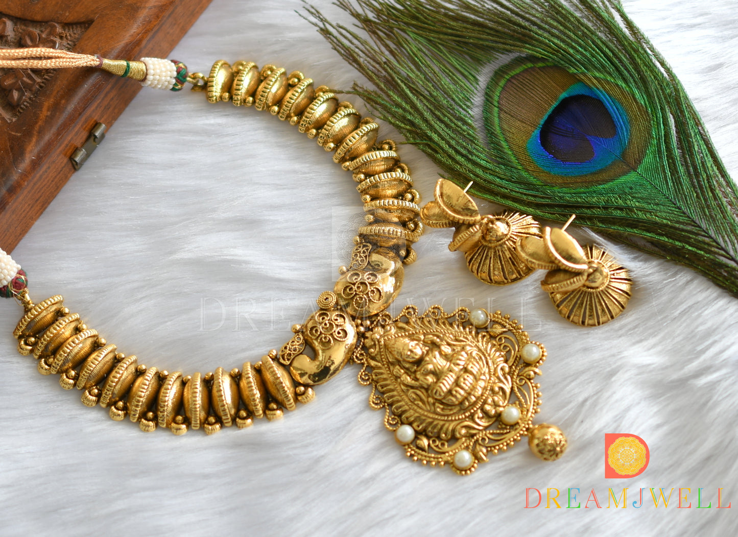 Antique pearl Lakshmi necklace set dj-01636