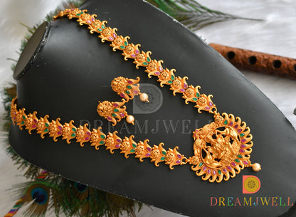 Matte finish ruby-emerald Gajalakshmi haar set dj-11245