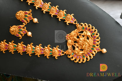 Matte finish ruby-emerald Gajalakshmi haar set dj-11245