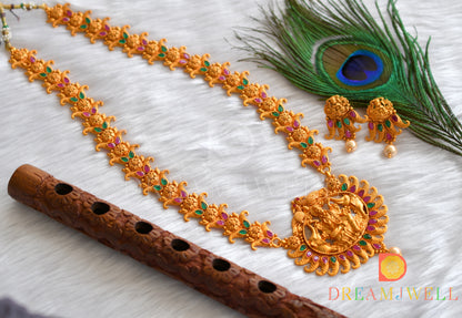 Matte finish ruby-emerald Gajalakshmi haar set dj-11245