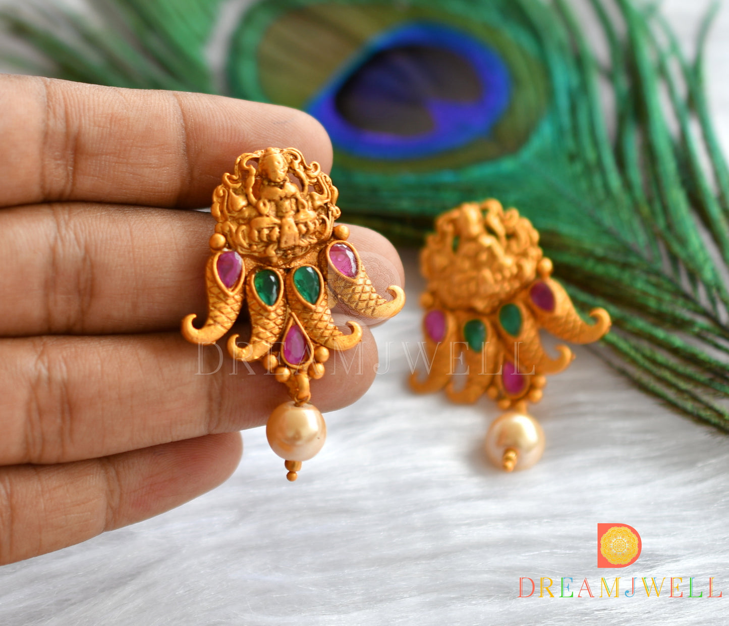 Matte finish ruby-emerald Gajalakshmi haar set dj-11245