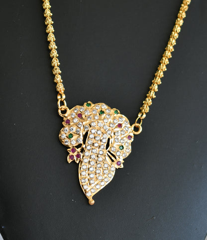 Gold tone ruby-green south Indian style flower pendant with chain dj-28359