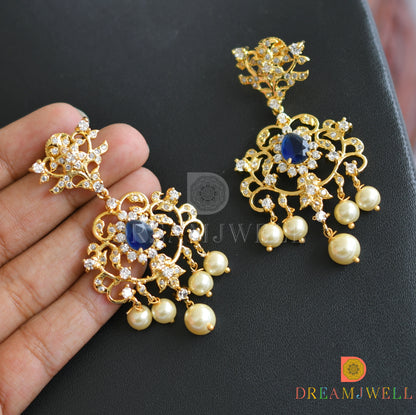 Gold tone cz-dark blue-white pearl necklace set dj-01666