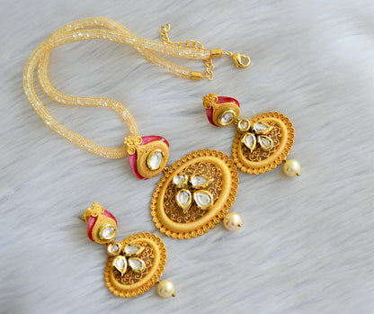 Gold plated real kundan red necklace set dj-03598
