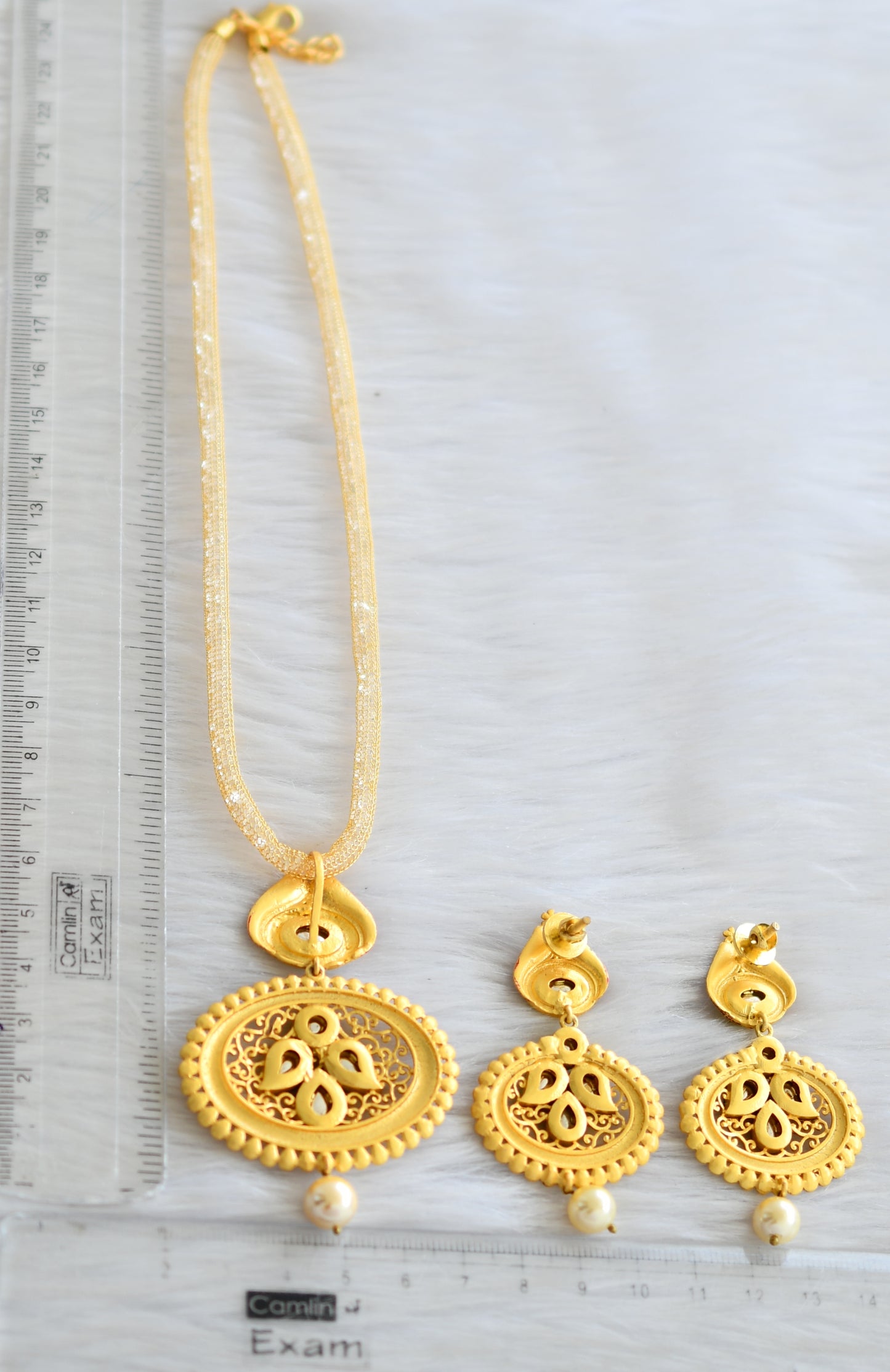 Gold plated real kundan red necklace set dj-03598