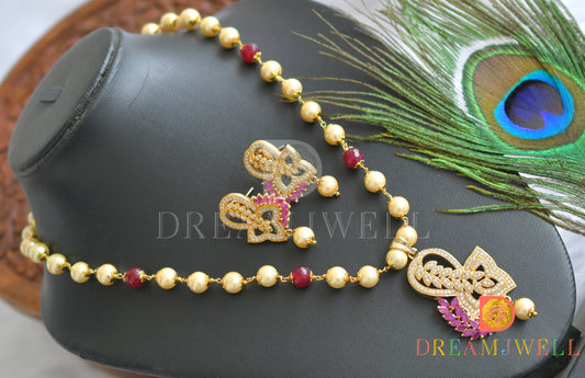 Gold tone pearl-pink-white necklace set dj-01652