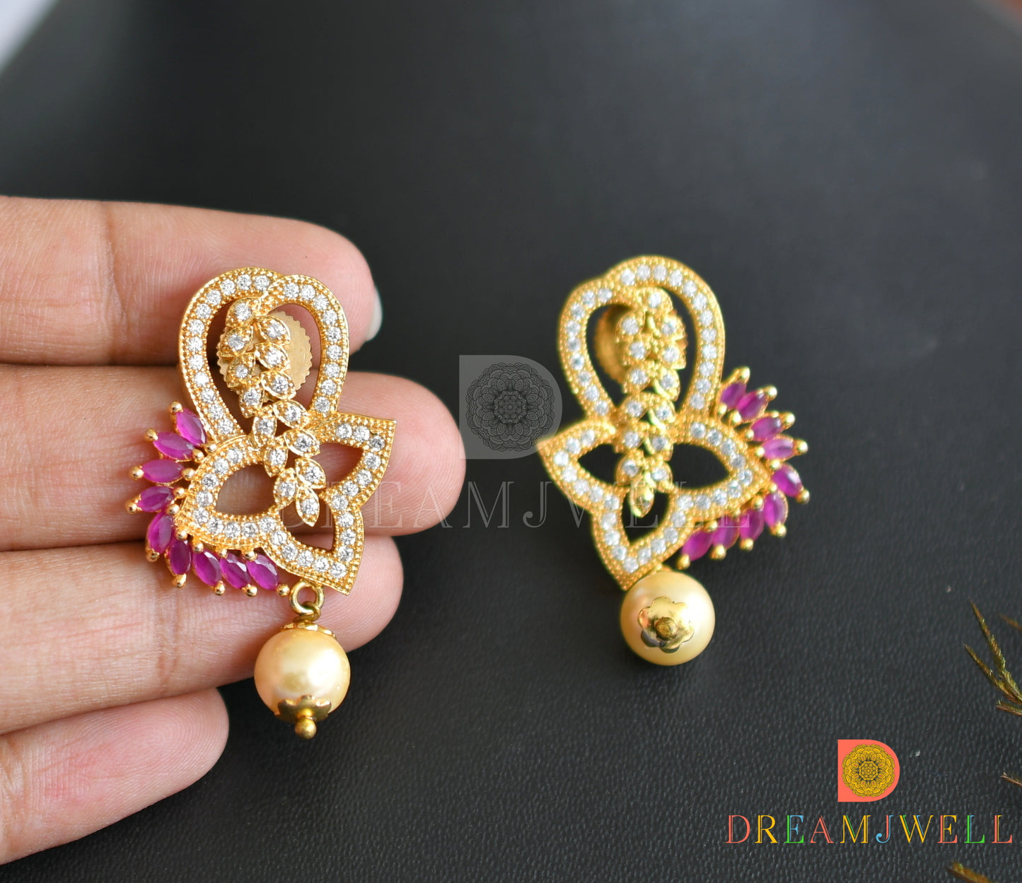 Gold tone pearl-pink-white necklace set dj-01652