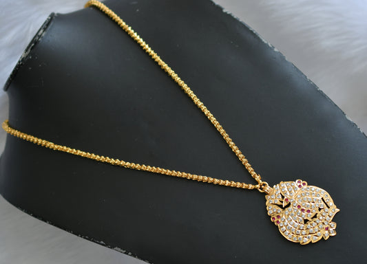 Gold tone ad ruby south Indian style peacock long chain dj-28356