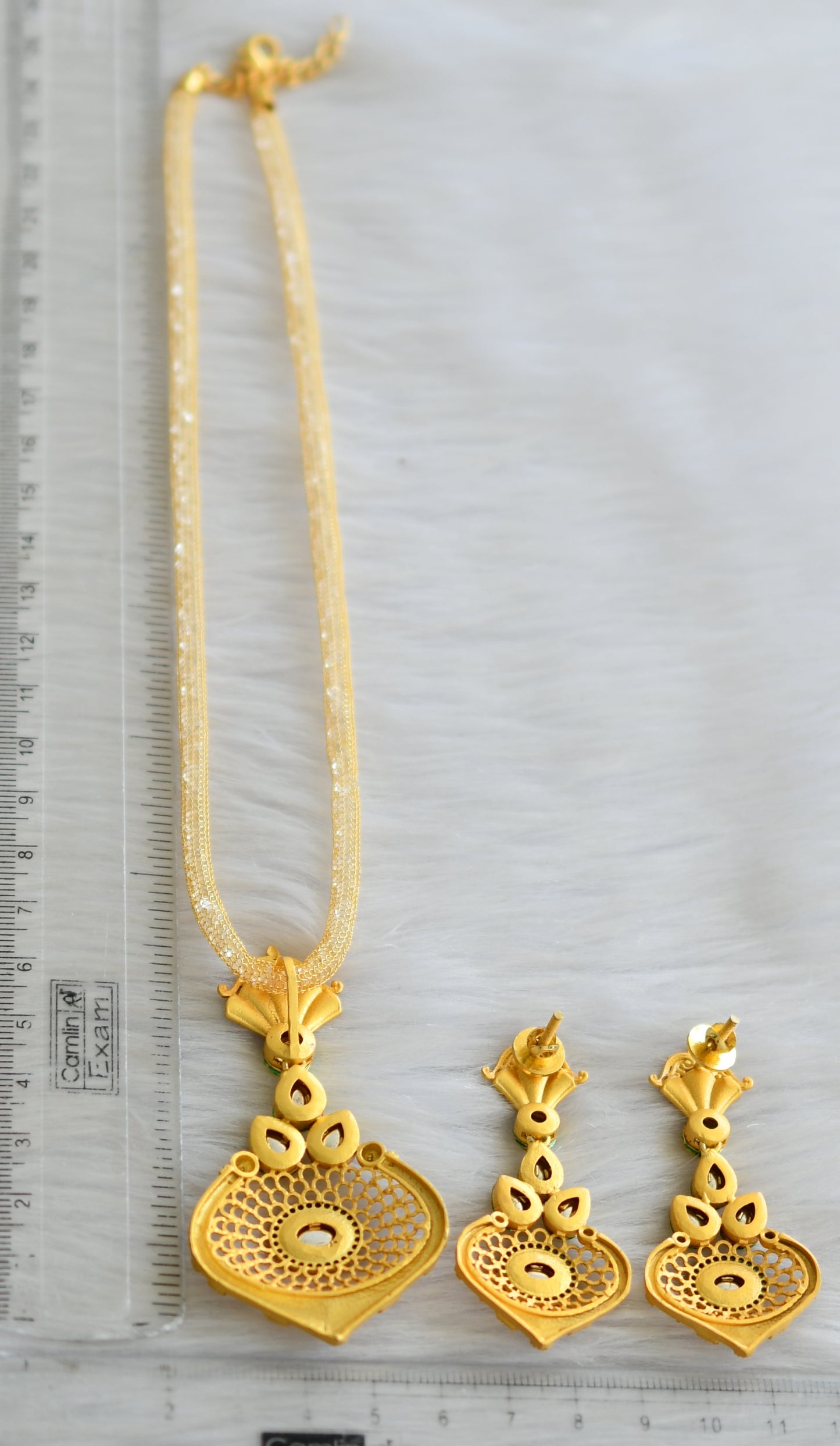 Gold plated real kundan pink necklace set dj-03601