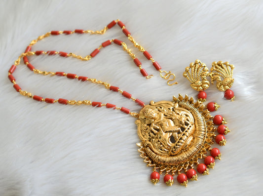 Gold tone coral Krishna necklace set dj-41825
