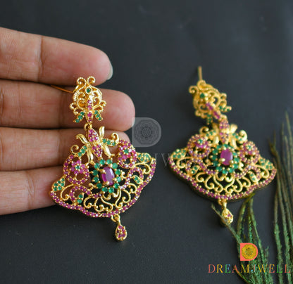 Gold tone cz ruby-emerald lotus haar set dj-18463