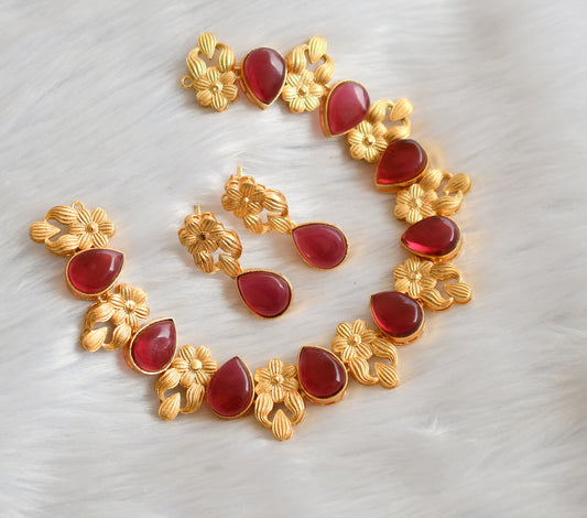 Gold tone red flower necklace set dj-39712