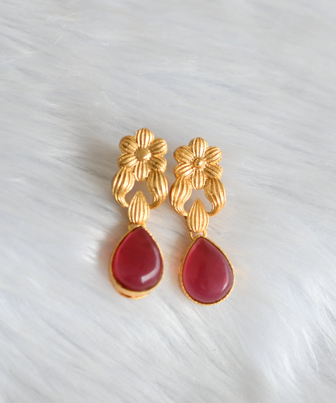 Gold tone red flower necklace set dj-39712
