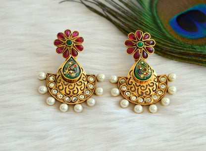 Antique gold tone Pink-green meenakari work Earrings-dj01358