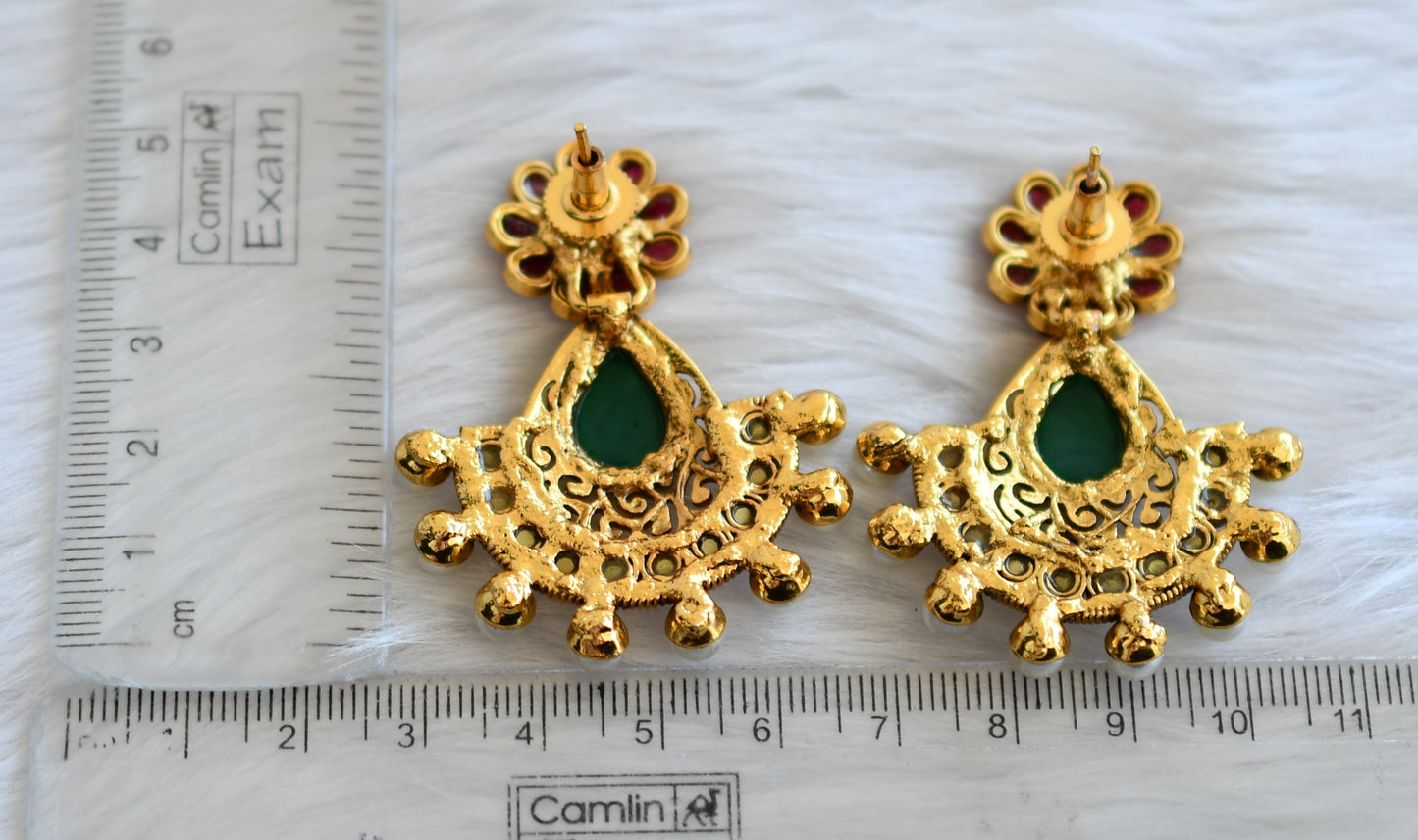 Antique gold tone Pink-green meenakari work Earrings-dj01358