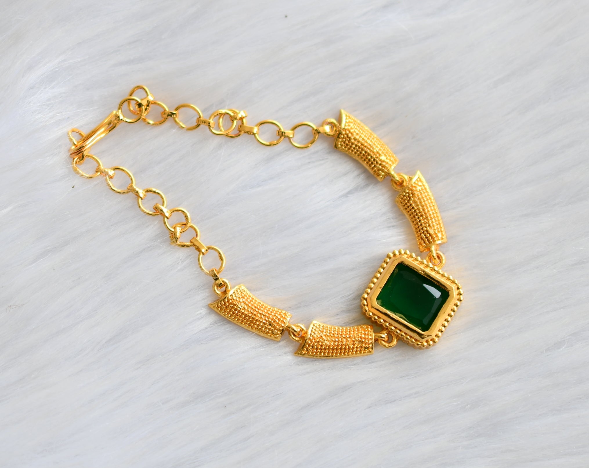 Gold Plated Green Kundan Polki & Natural Stone Bracelet Design by Do Taara  at Pernia's Pop Up Shop 2024