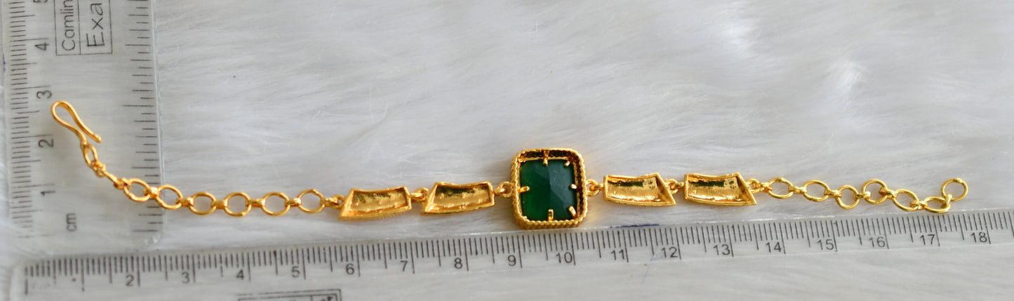 Gold tone bottle green block stone bracelet dj-40488