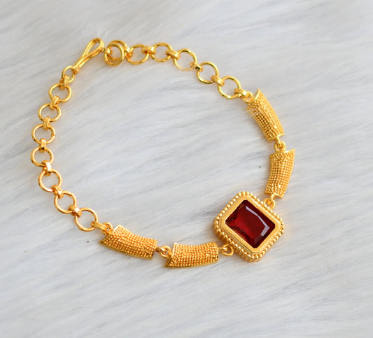Gold tone red block stone bracelet dj-40490
