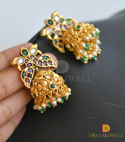 Gold look alike kemp-green lakshmi-swan designer necklace set dj-34275
