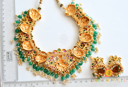 Gold look alike kemp-green lakshmi-swan designer necklace set dj-34275