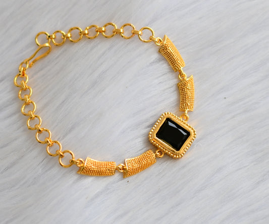 Gold tone black block stone bracelet dj-40491