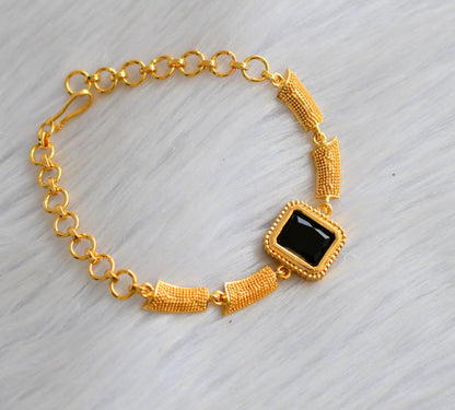 Gold tone black block stone bracelet dj-40491