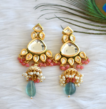 Gold tone red-green white kundan bridal necklace set dj-32448