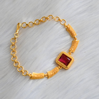 Gold tone magenta pink block stone bracelet dj-40492